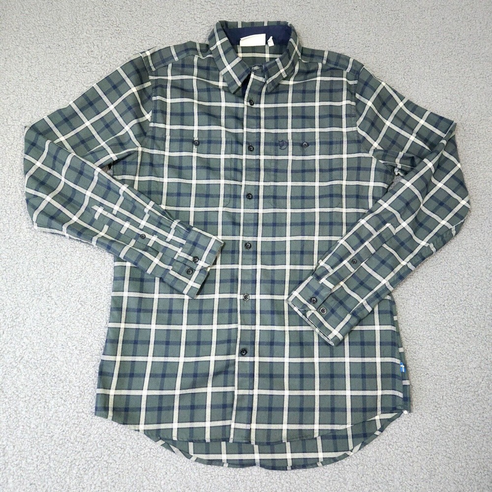 Fjallraven Fjallslim Shirt Mens Large Green Long Sleeve Button Up Flannel Plaid